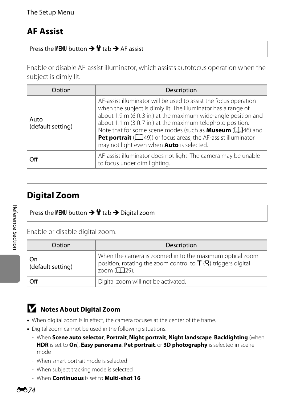 Af assist, Digital zoom | Nikon S6300 User Manual | Page 188 / 232