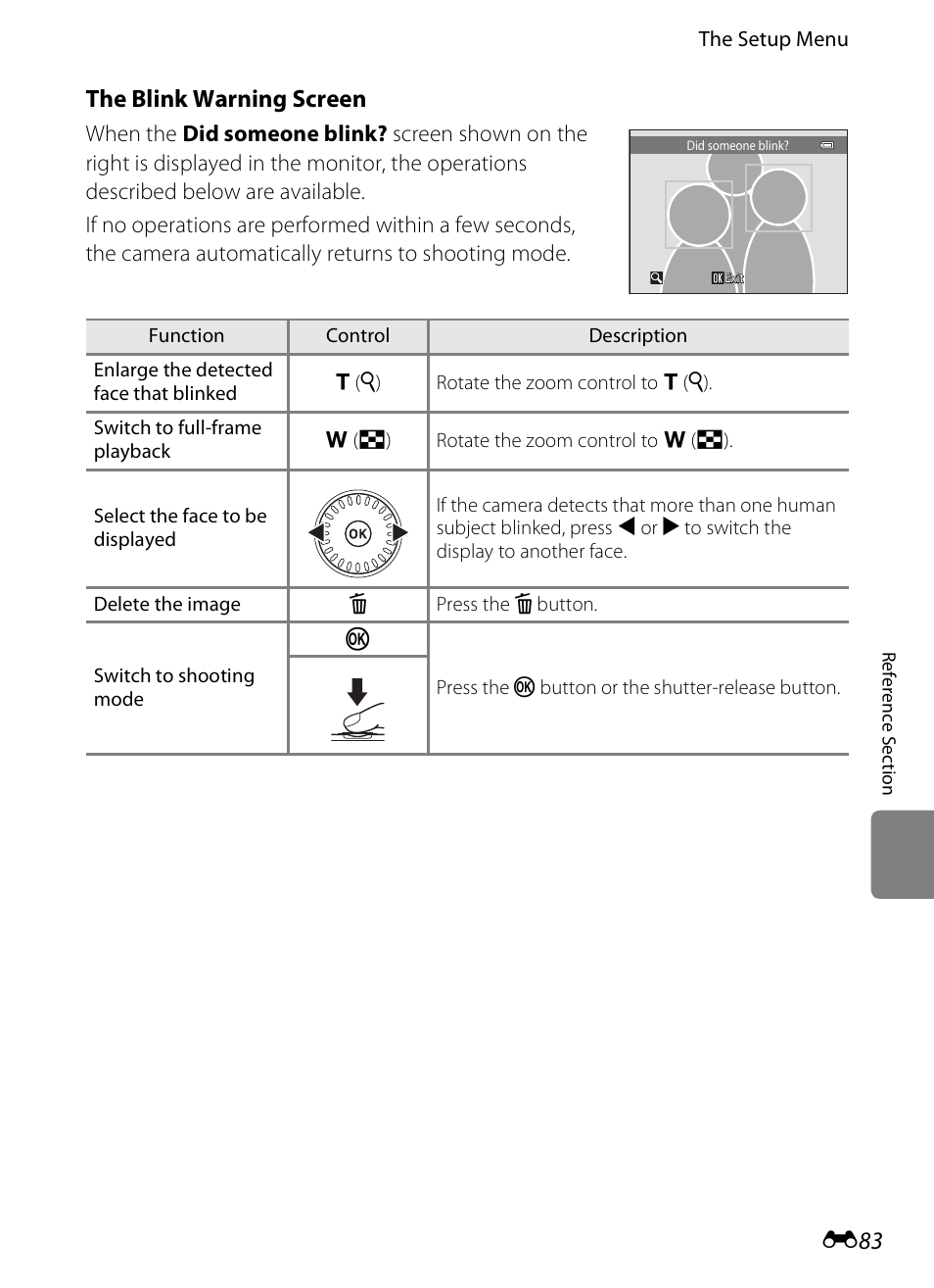 The blink warning screen, E83) for | Nikon S6300 User Manual | Page 197 / 232