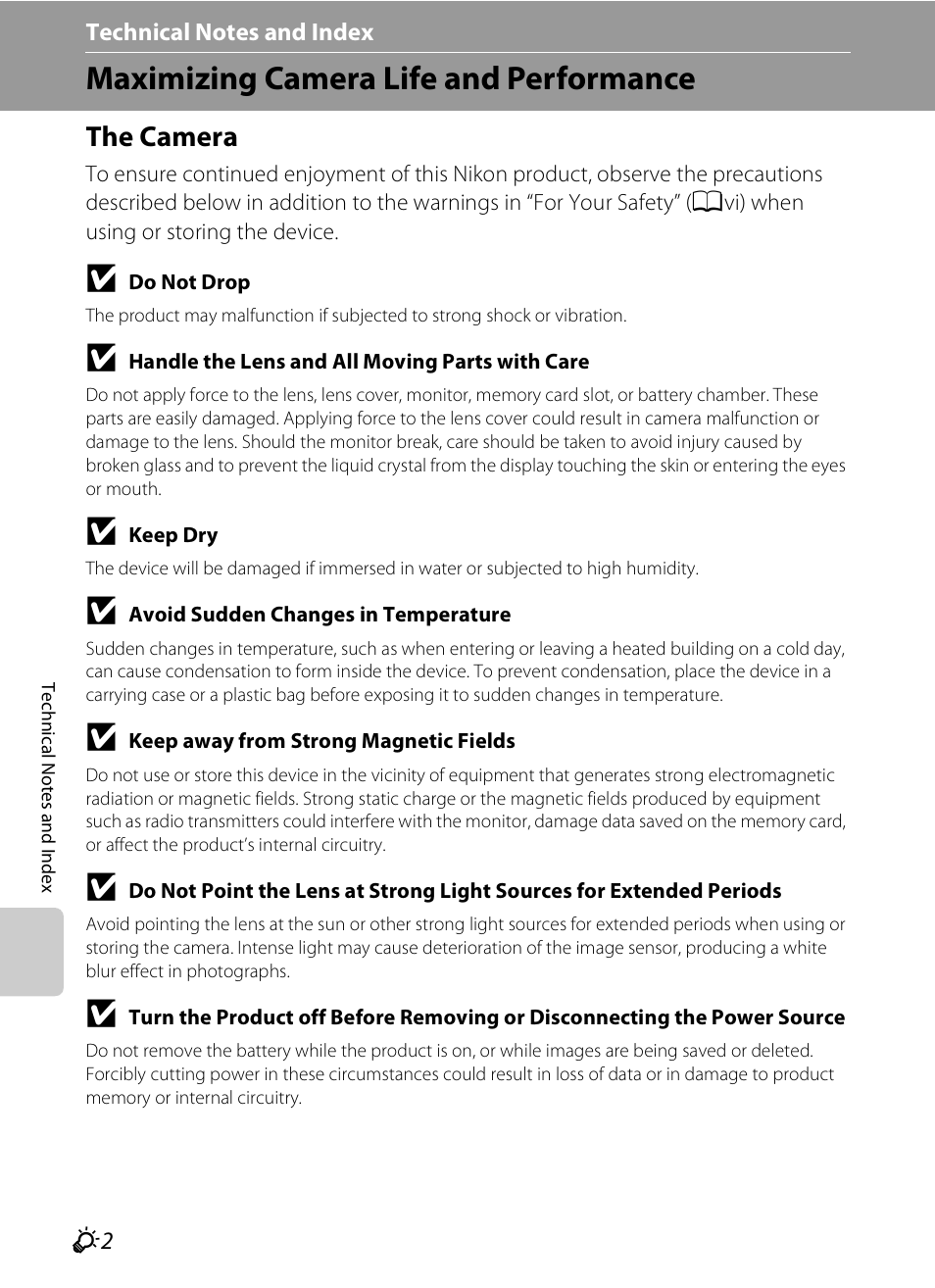 Maximizing camera life and performance, The camera | Nikon S6300 User Manual | Page 212 / 232