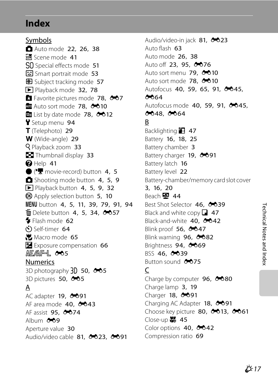 Index, F 17 | Nikon S6300 User Manual | Page 227 / 232