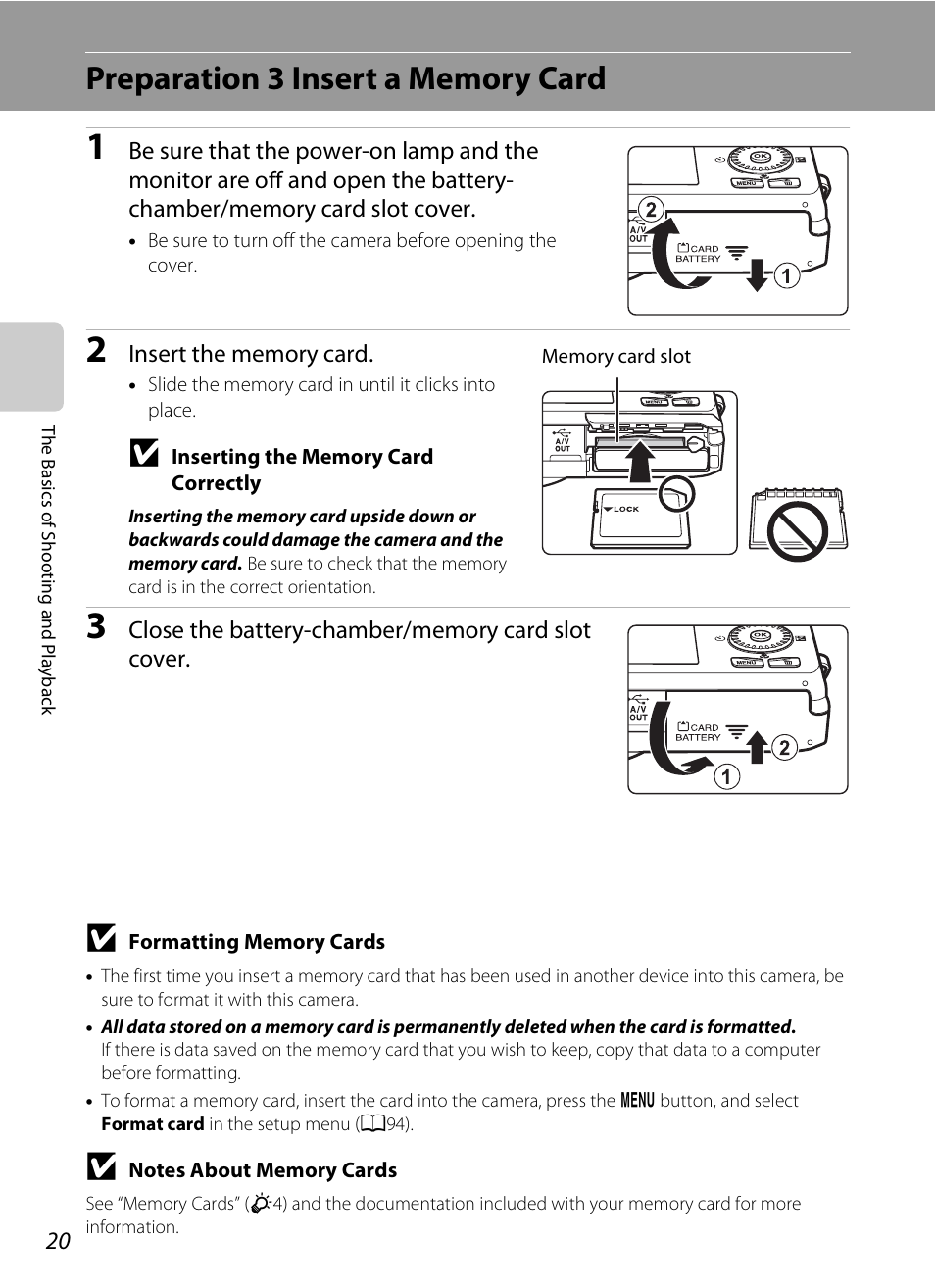 Preparation 3 insert a memory card | Nikon S6300 User Manual | Page 38 / 232