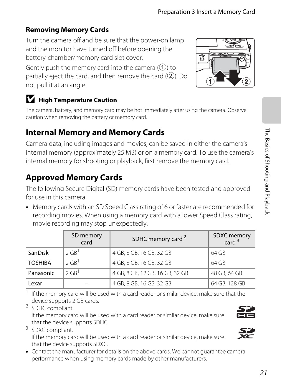 Internal memory and memory cards, Approved memory cards | Nikon S6300 User Manual | Page 39 / 232