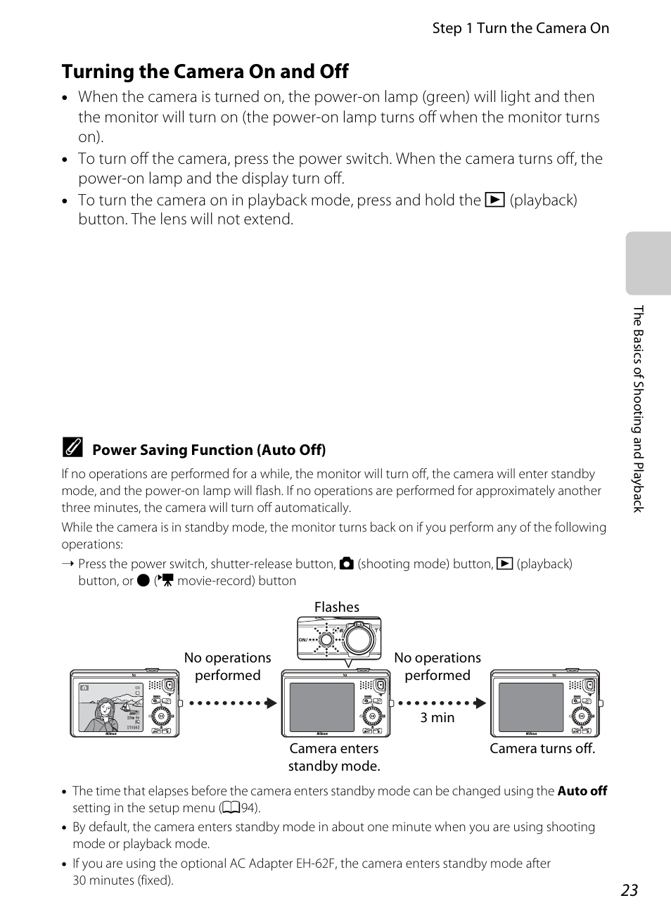 Turning the camera on and off | Nikon S6300 User Manual | Page 41 / 232