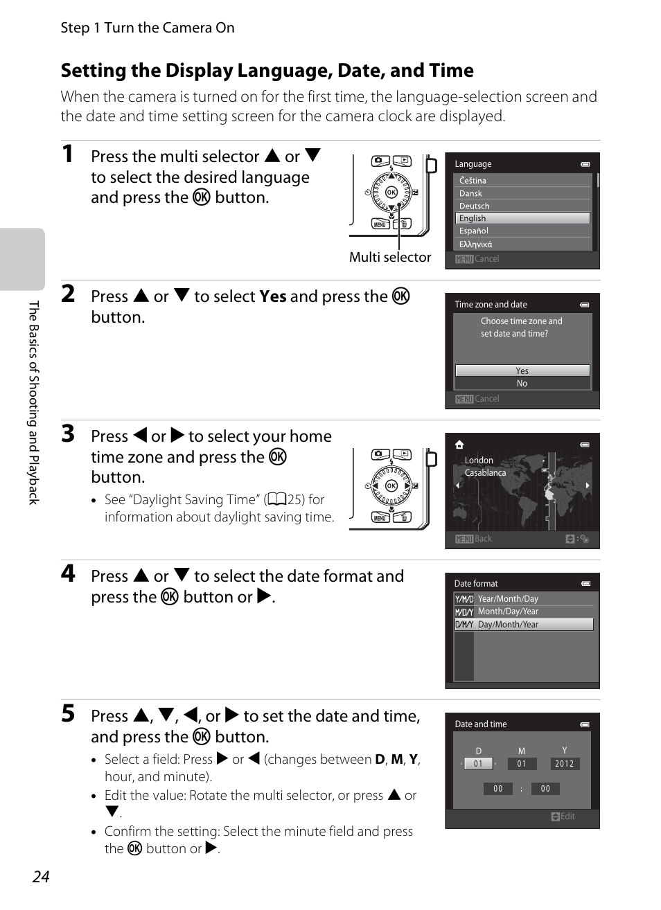 Setting the display language, date, and time, Press h or i to select yes and press the k button | Nikon S6300 User Manual | Page 42 / 232