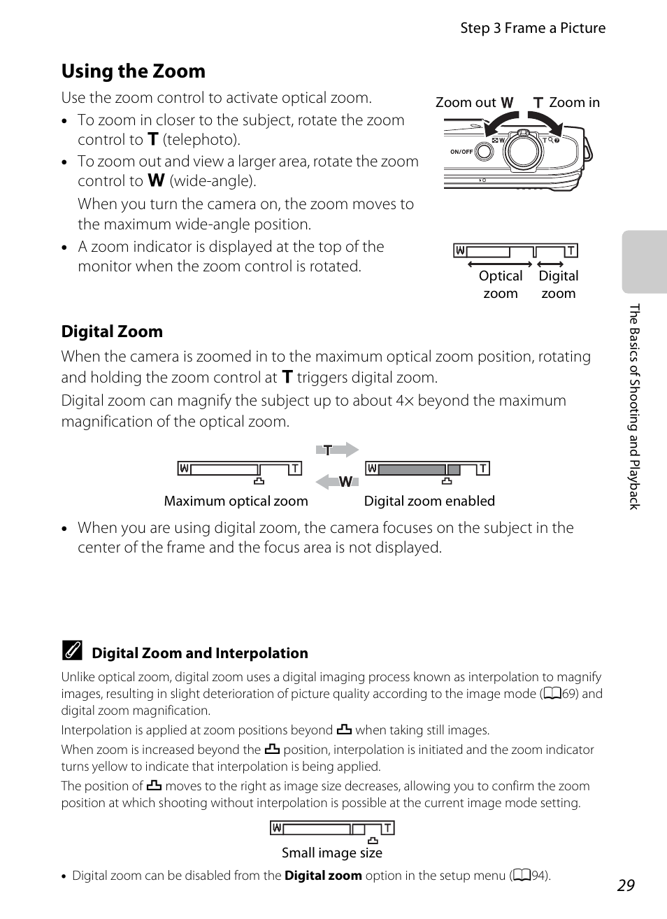 Using the zoom, Digital zoom | Nikon S6300 User Manual | Page 47 / 232