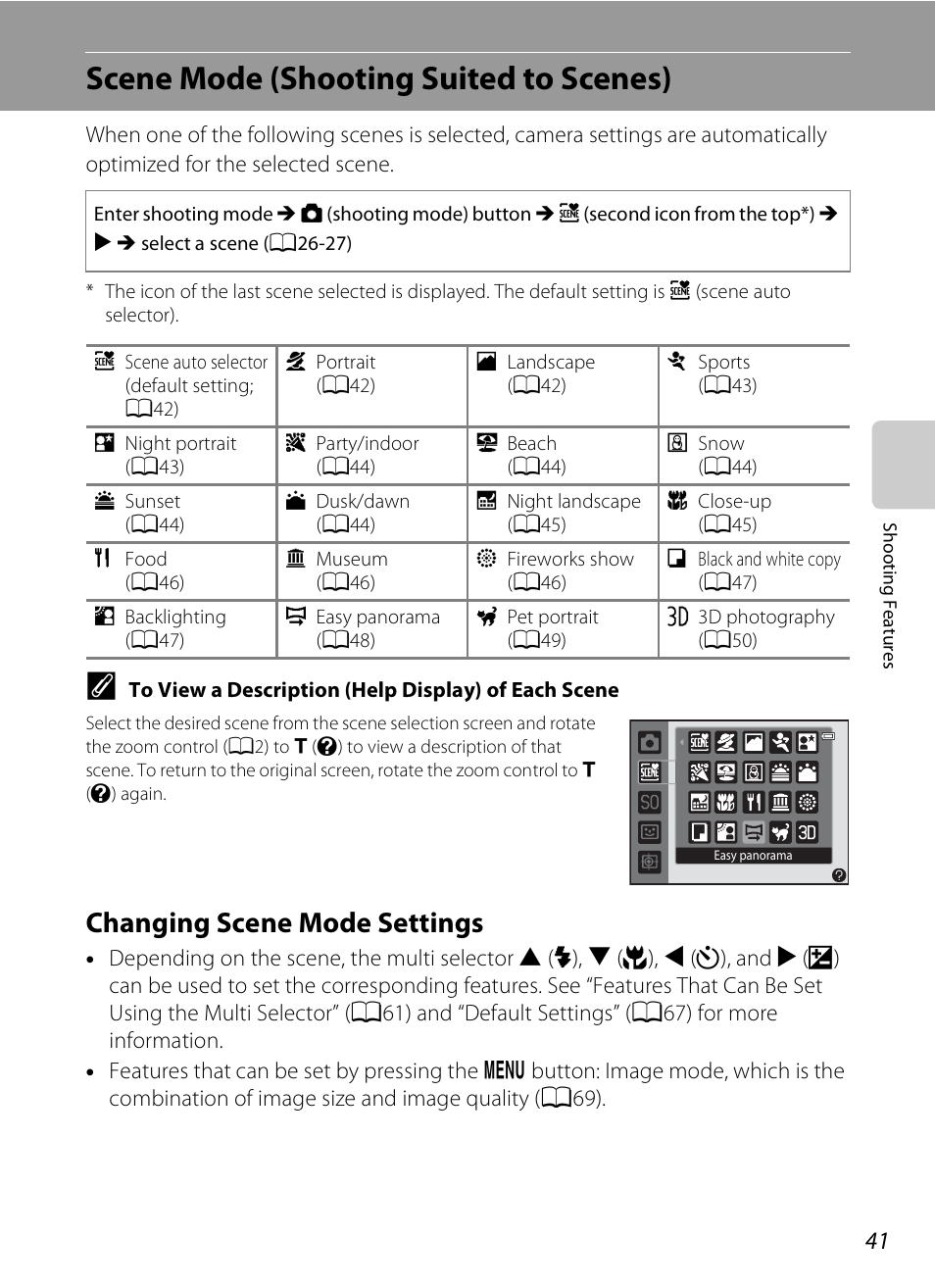 Scene mode (shooting suited to scenes), Changing scene mode settings | Nikon S6300 User Manual | Page 59 / 232