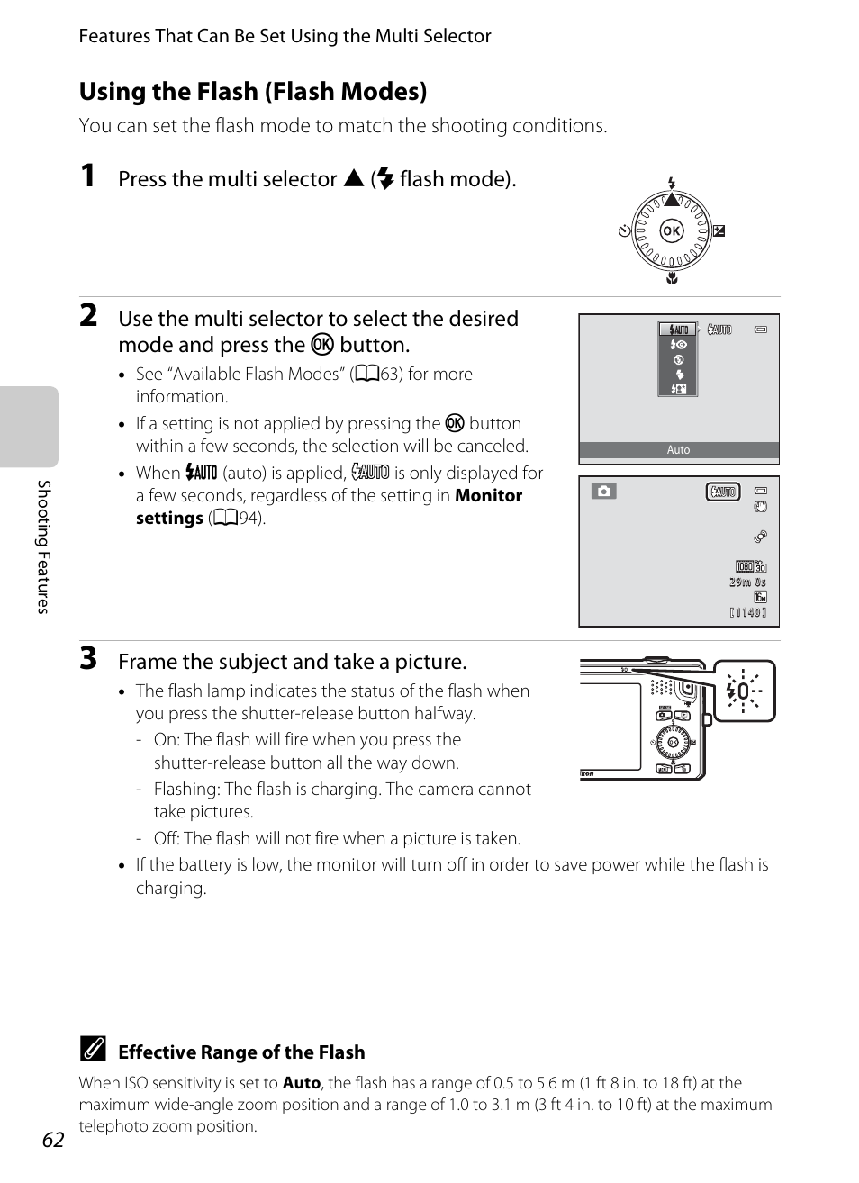 Using the flash (flash modes), A62) | Nikon S6300 User Manual | Page 80 / 232