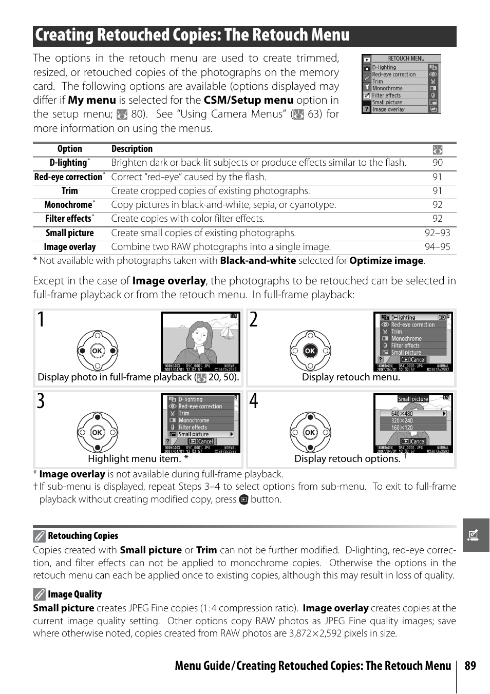 Creating retouched copies: the retouch menu | Nikon D40X User Manual | Page 101 / 139