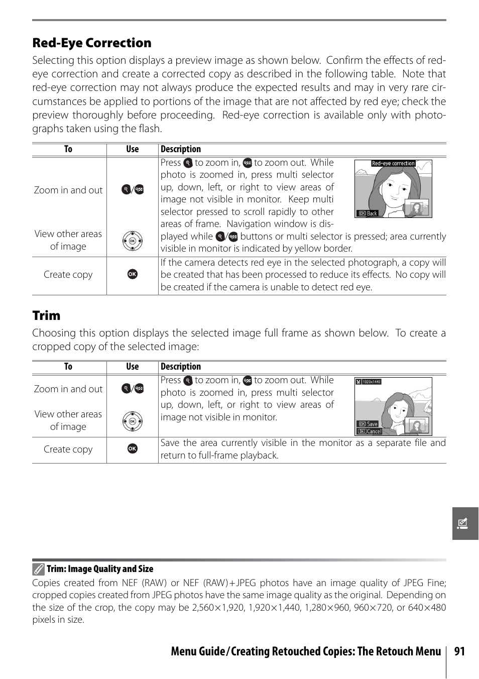 Red-eye correction, Trim | Nikon D40X User Manual | Page 103 / 139