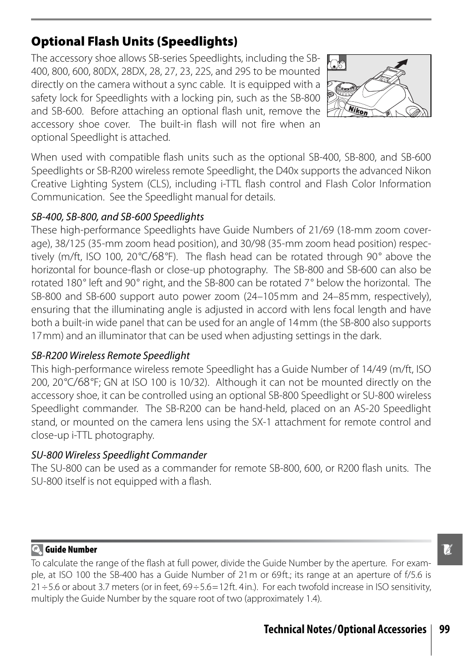 Optional flash units (speedlights) | Nikon D40X User Manual | Page 111 / 139