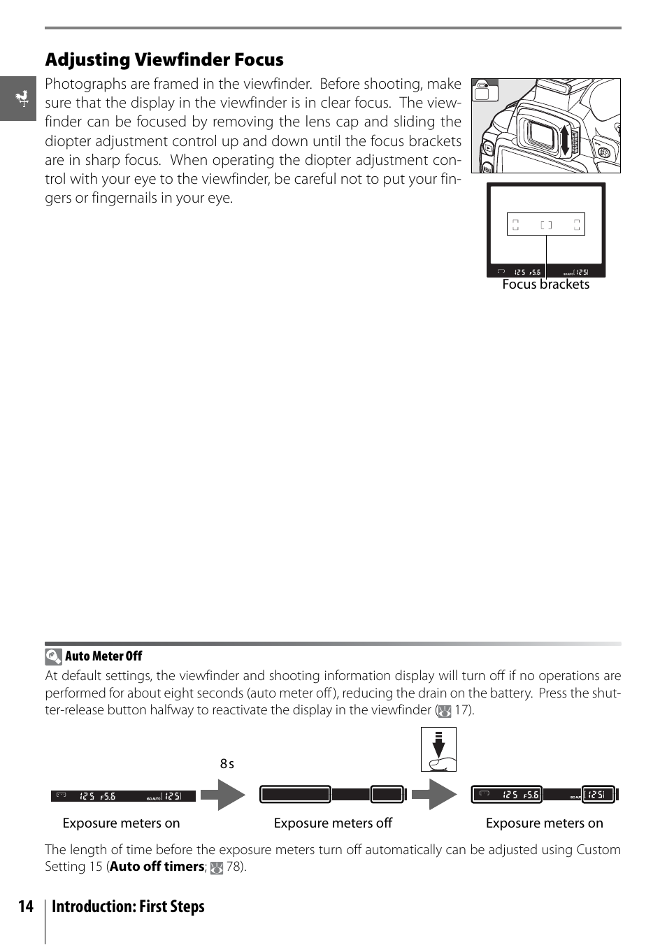 Adjusting viewfinder focus, 14 introduction: first steps | Nikon D40X User Manual | Page 26 / 139