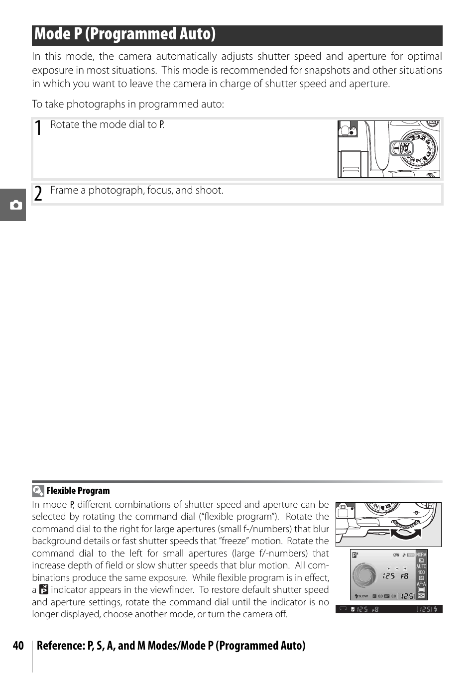 Mode p (programmed auto) | Nikon D40X User Manual | Page 52 / 139