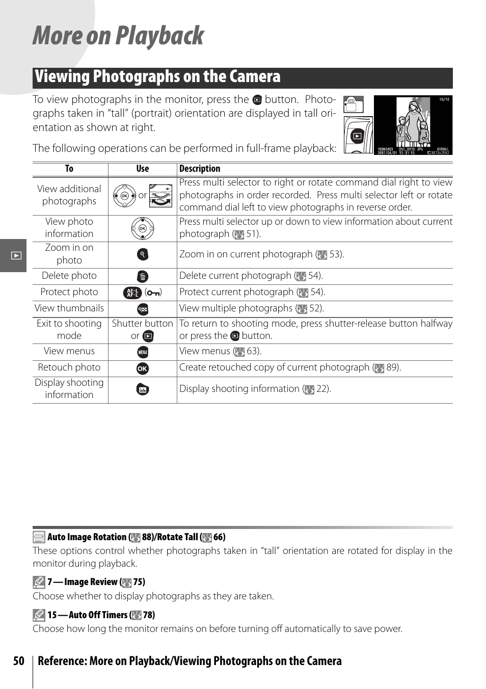 More on playback, Viewing photographs on the camera | Nikon D40X User Manual | Page 62 / 139