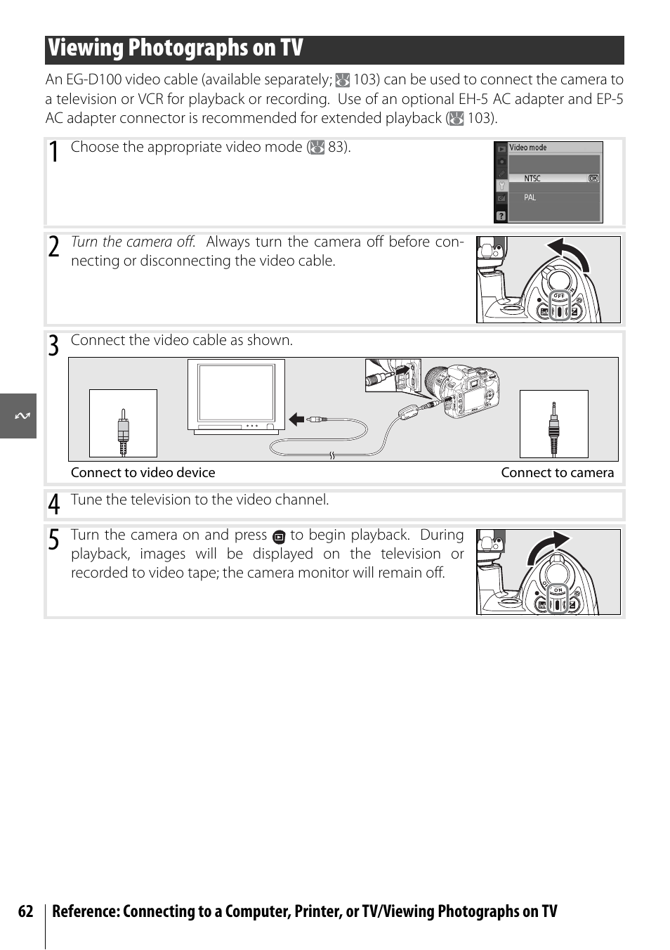 Viewing photographs on tv | Nikon D40X User Manual | Page 74 / 139