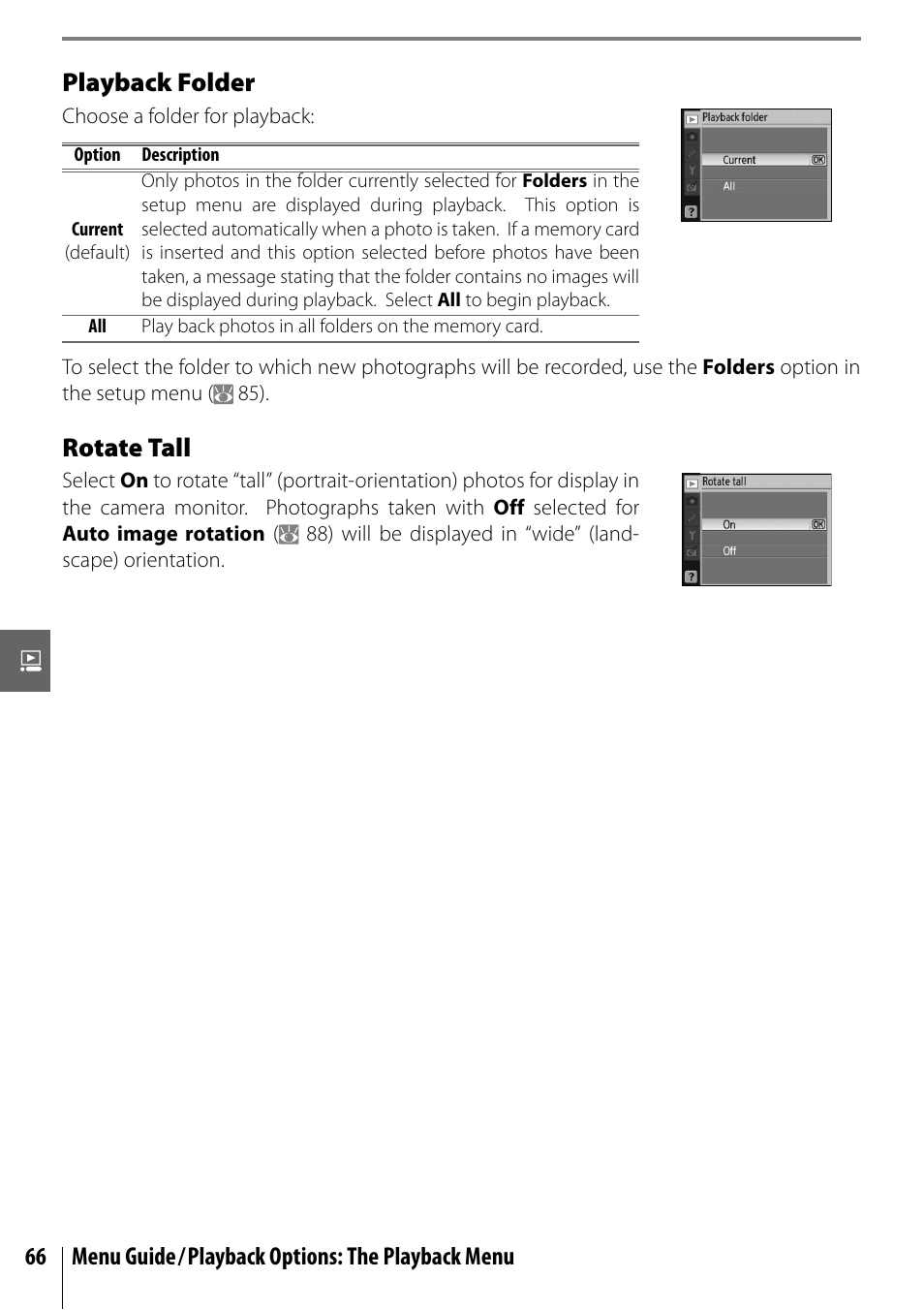 Playback folder, Rotate tall, 66 menu guide/playback options: the playback menu | Nikon D40X User Manual | Page 78 / 139