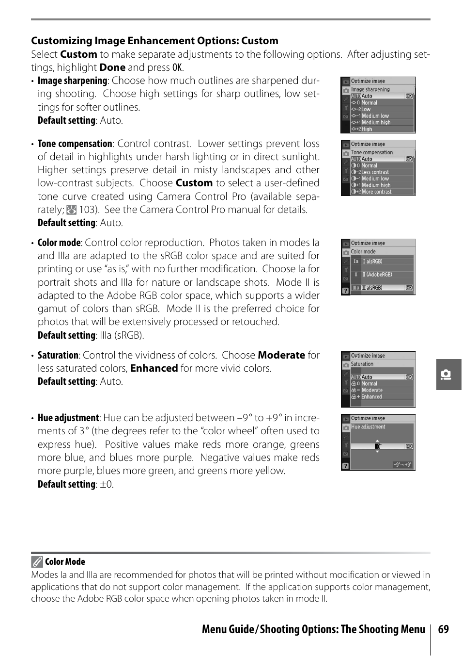 Menu guide/shooting options: the shooting menu 69 | Nikon D40X User Manual | Page 81 / 139