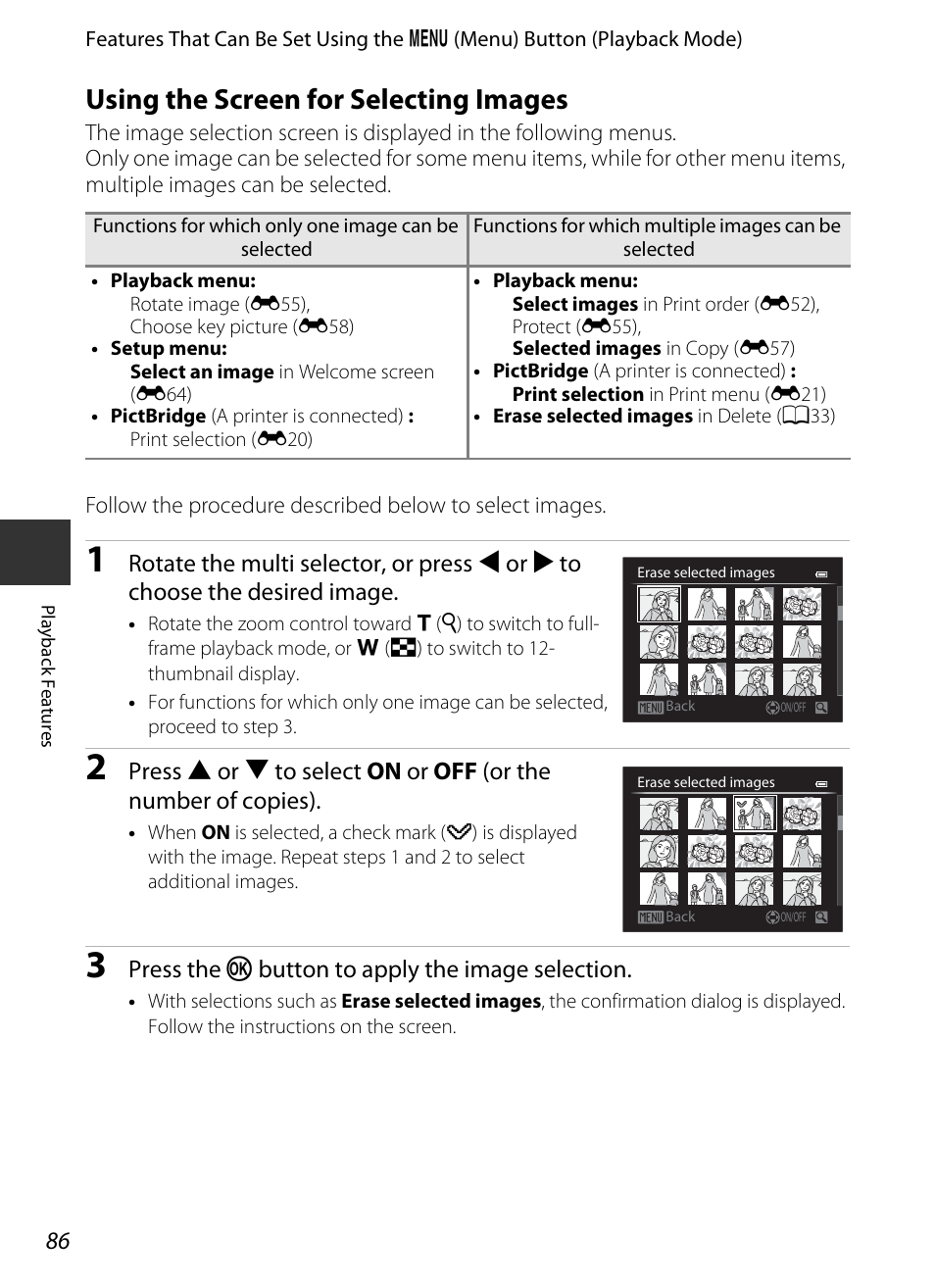 Using the screen for selecting images, See “using the screen for selecting images, A86) for | Nikon P520 User Manual | Page 104 / 244