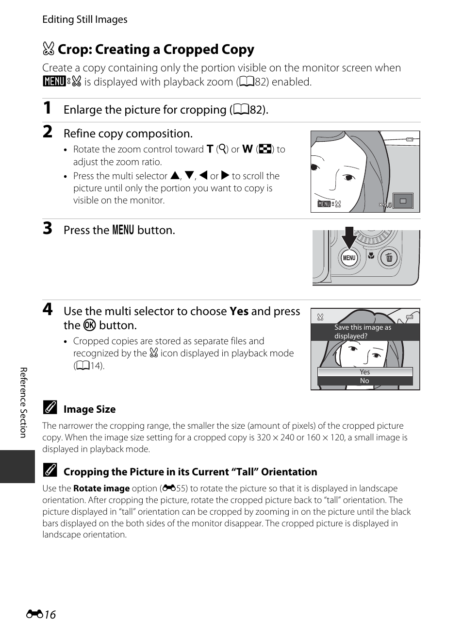 Crop: creating a cropped copy, A crop: creating a cropped copy, E16) | Nikon P520 User Manual | Page 140 / 244
