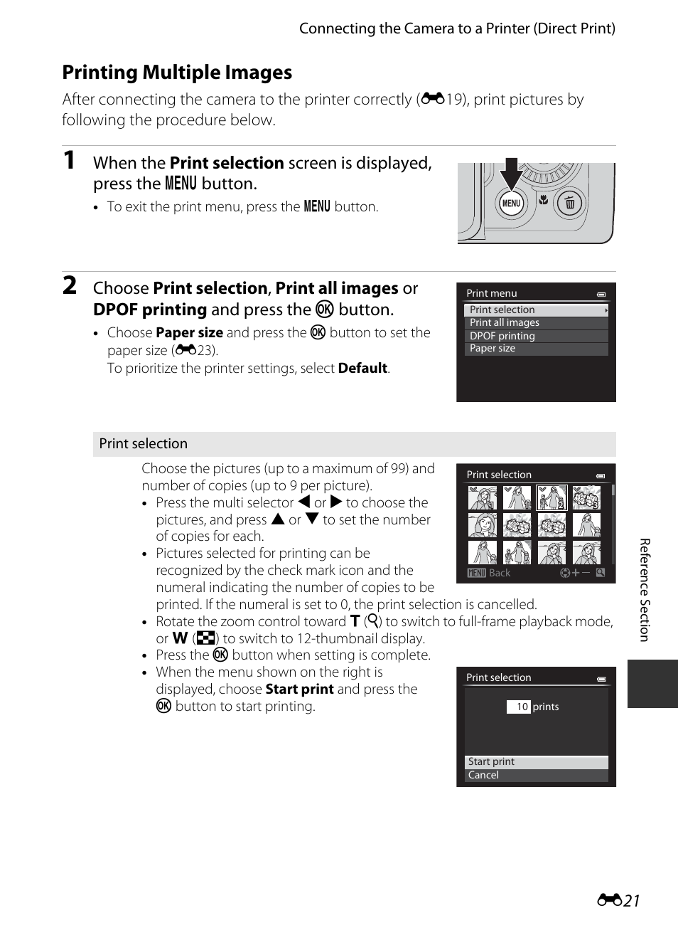 Printing multiple images, E21), E 21 | Nikon P520 User Manual | Page 145 / 244