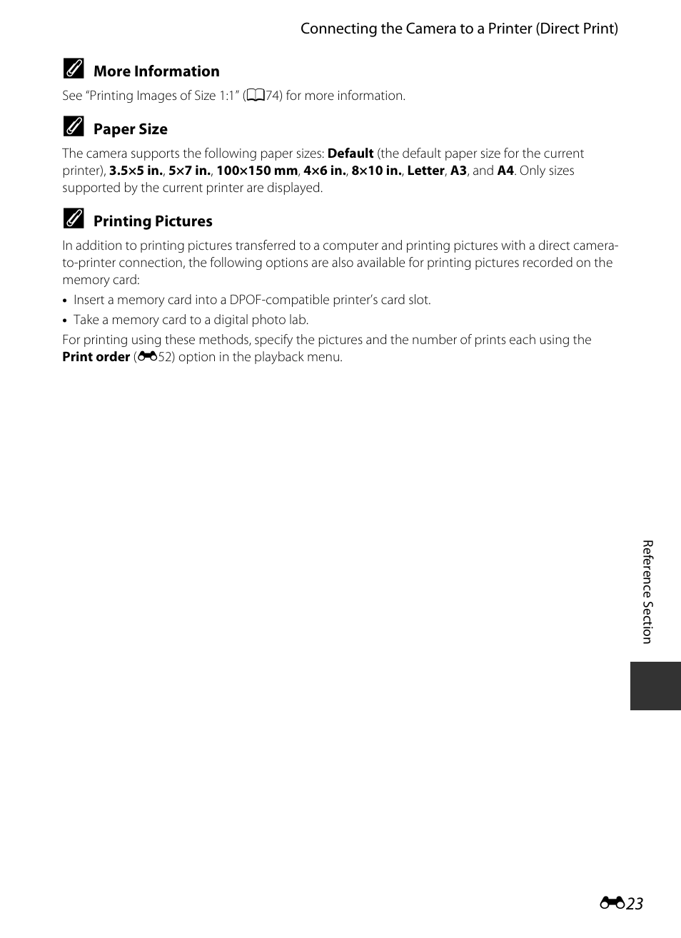 Size, E23), E 23 | Nikon P520 User Manual | Page 147 / 244