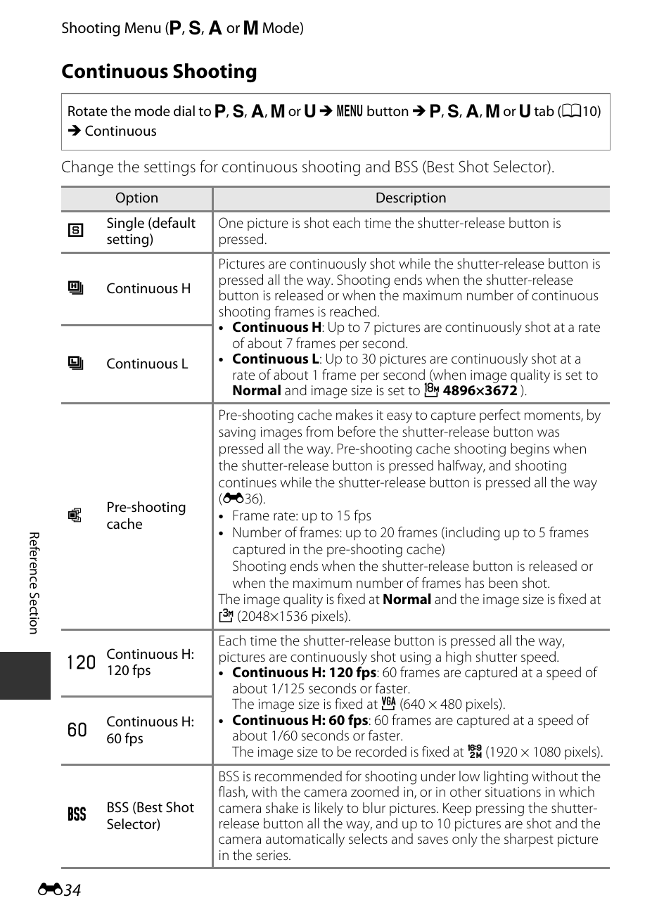 Continuous shooting, E34) in, E 34 | Nikon P520 User Manual | Page 158 / 244