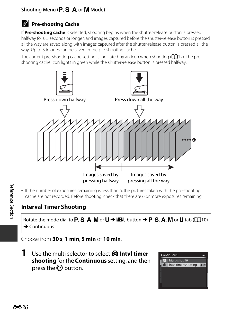 E36), E 36, Interval timer shooting | Nikon P520 User Manual | Page 160 / 244