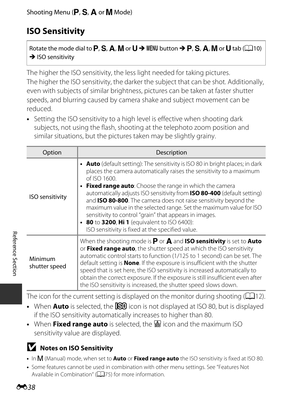 Iso sensitivity, E 38 | Nikon P520 User Manual | Page 162 / 244