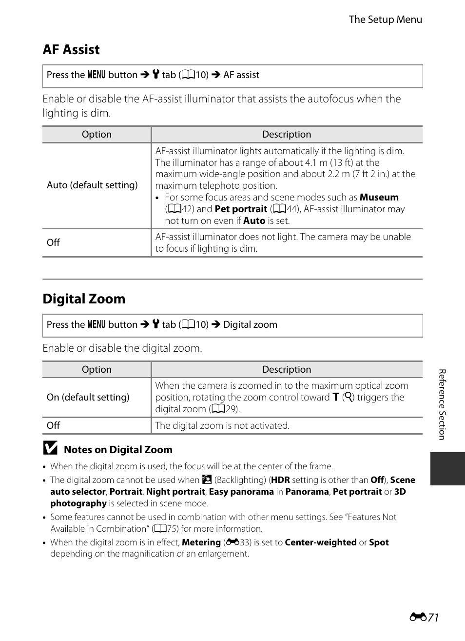 Af assist, Digital zoom, E71) | E 71 | Nikon P520 User Manual | Page 195 / 244