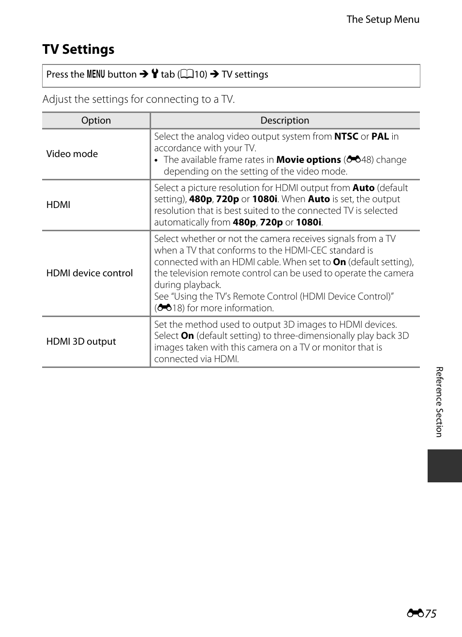 Tv settings, E 75 | Nikon P520 User Manual | Page 199 / 244