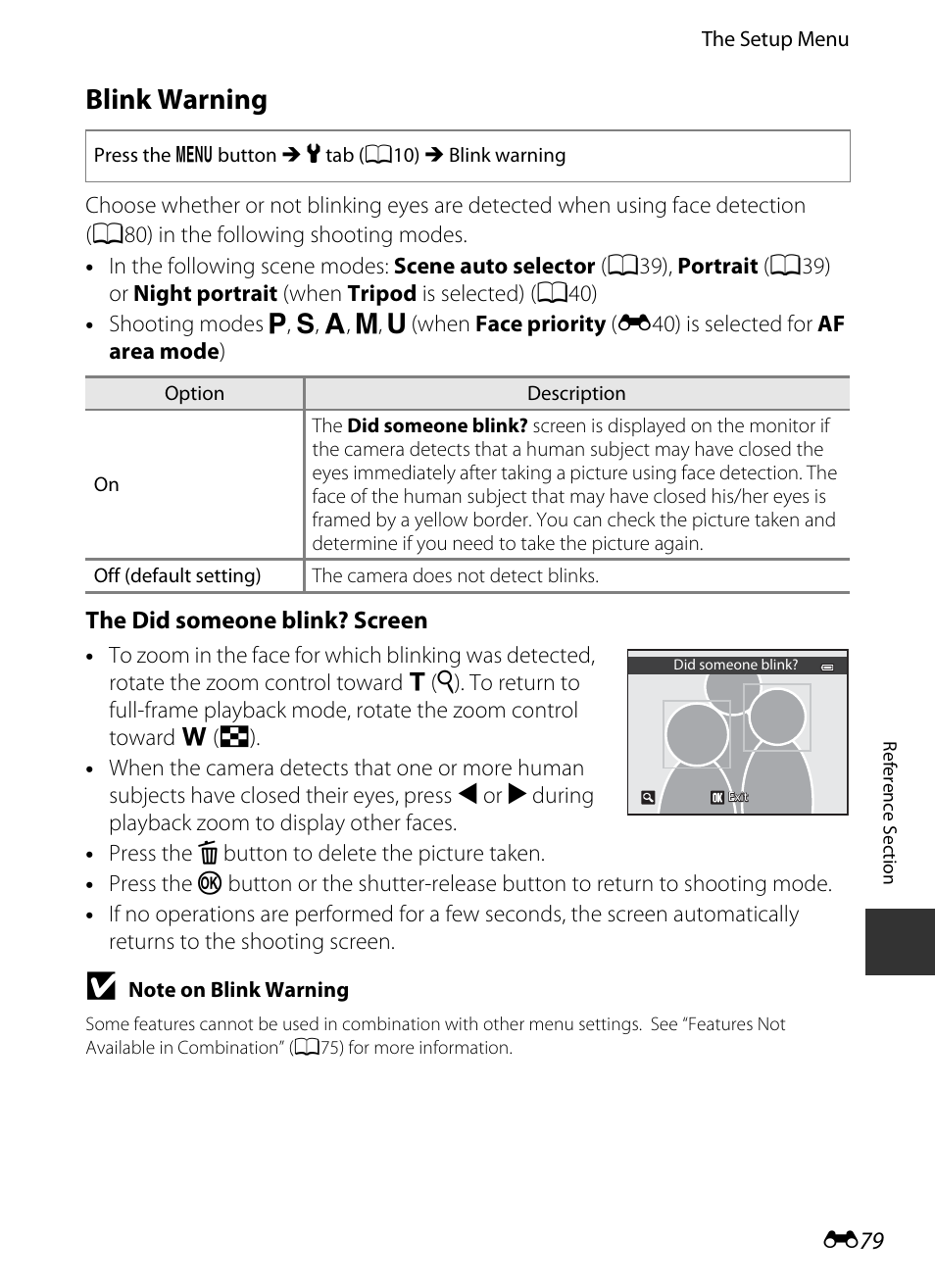 Blink warning, E 79, The did someone blink? screen | Nikon P520 User Manual | Page 203 / 244