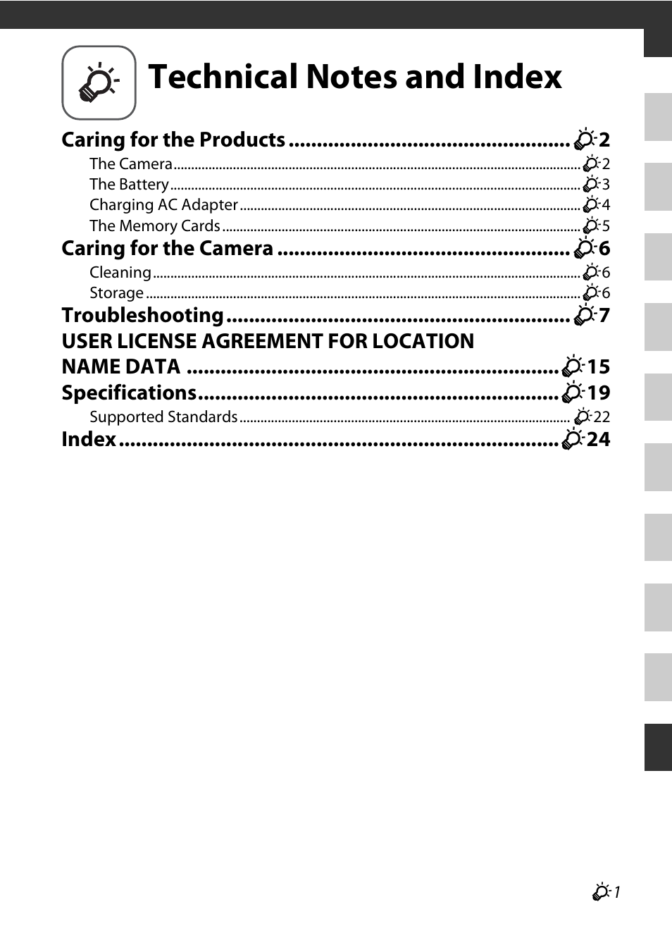 Technical notes and index | Nikon P520 User Manual | Page 217 / 244