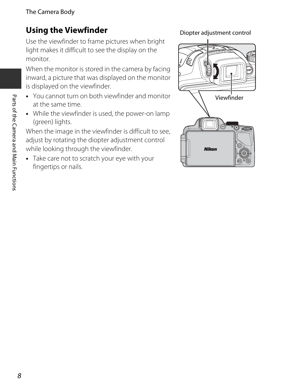 Using the viewfinder | Nikon P520 User Manual | Page 26 / 244