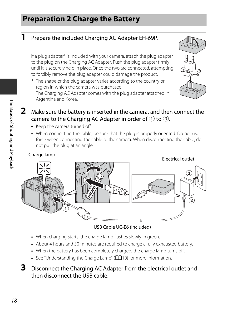 Preparation 2 charge the battery | Nikon P520 User Manual | Page 36 / 244