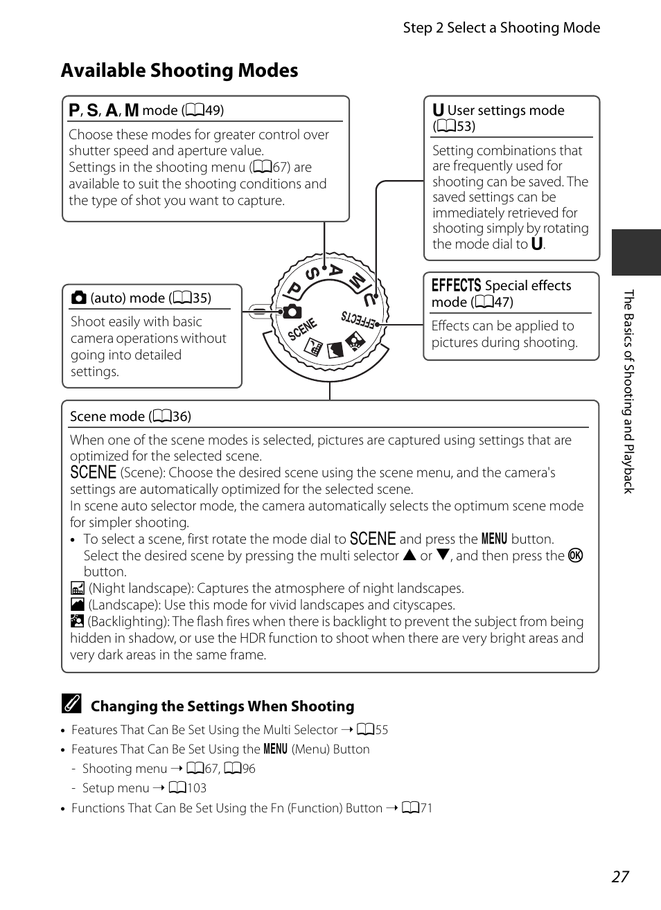 Available shooting modes, A27). depending on | Nikon P520 User Manual | Page 45 / 244