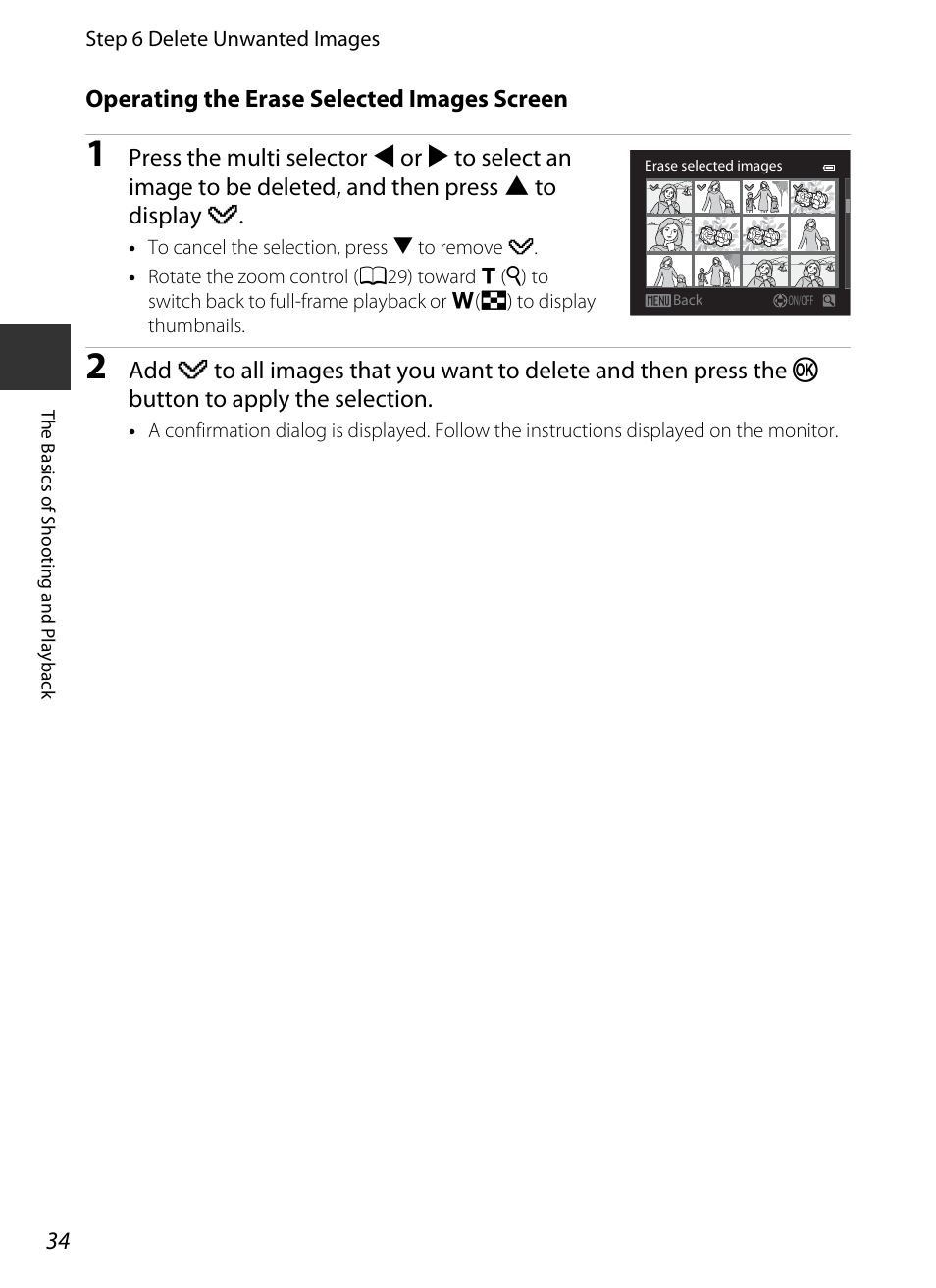 Operating the erase selected images screen, A34) for | Nikon P520 User Manual | Page 52 / 244