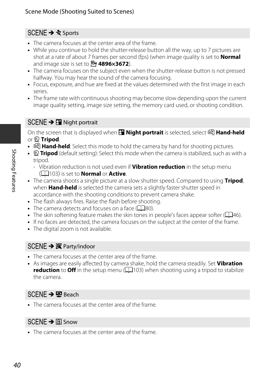 Sports (a40), A40), Rty/indoor (a40) | Nikon P520 User Manual | Page 58 / 244