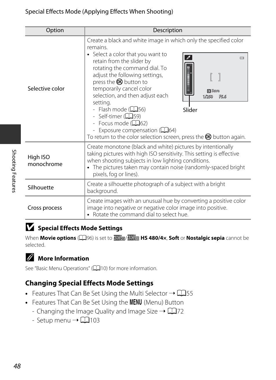 Changing special effects mode settings | Nikon P520 User Manual | Page 66 / 244