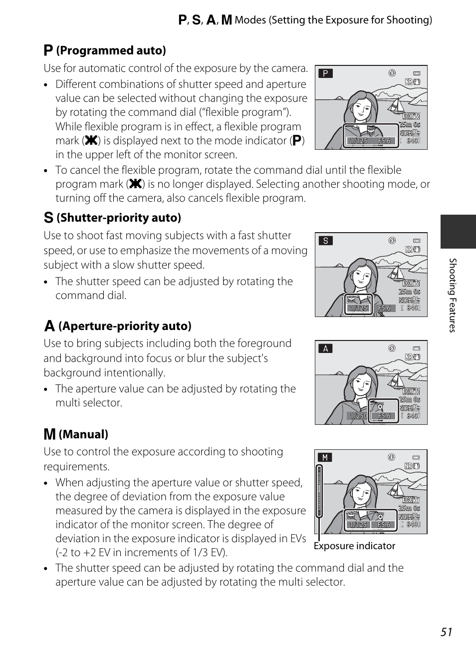 A51), J (programmed auto), K (shutter-priority auto) | L (aperture-priority auto), M (manual) | Nikon P520 User Manual | Page 69 / 244