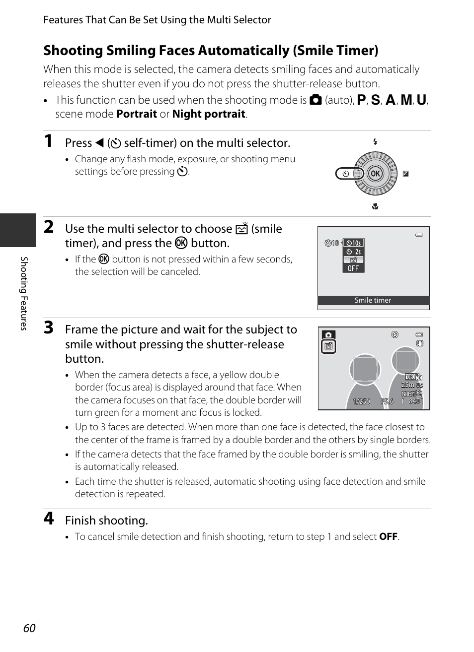 Shooting smiling faces automatically (smile timer), A60) | Nikon P520 User Manual | Page 78 / 244