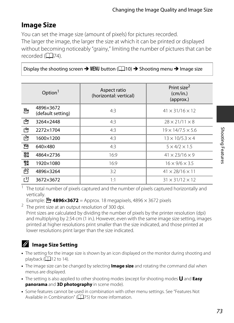 Image size, A73) | Nikon P520 User Manual | Page 91 / 244