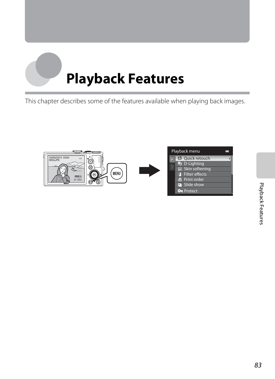 Playback features, Playb ack feature s | Nikon P310 User Manual | Page 101 / 244