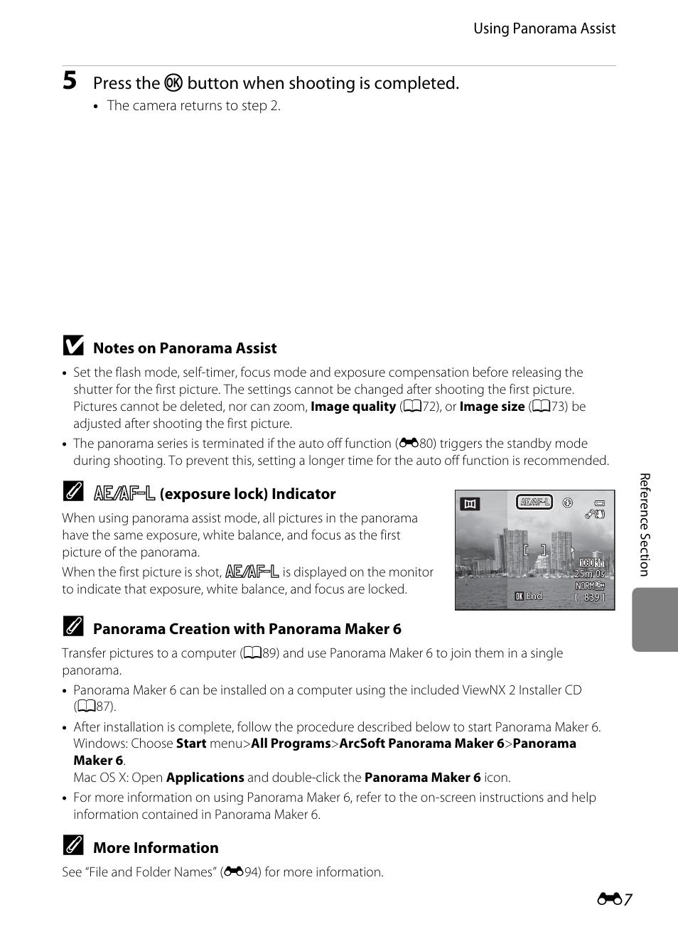 E7) to, Press the k button when shooting is completed | Nikon P310 User Manual | Page 127 / 244