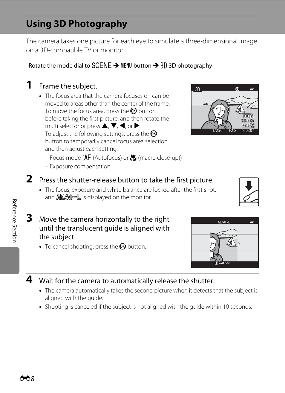 Using 3d photography, E8) for, Frame the subject | Nikon P310 User Manual | Page 128 / 244