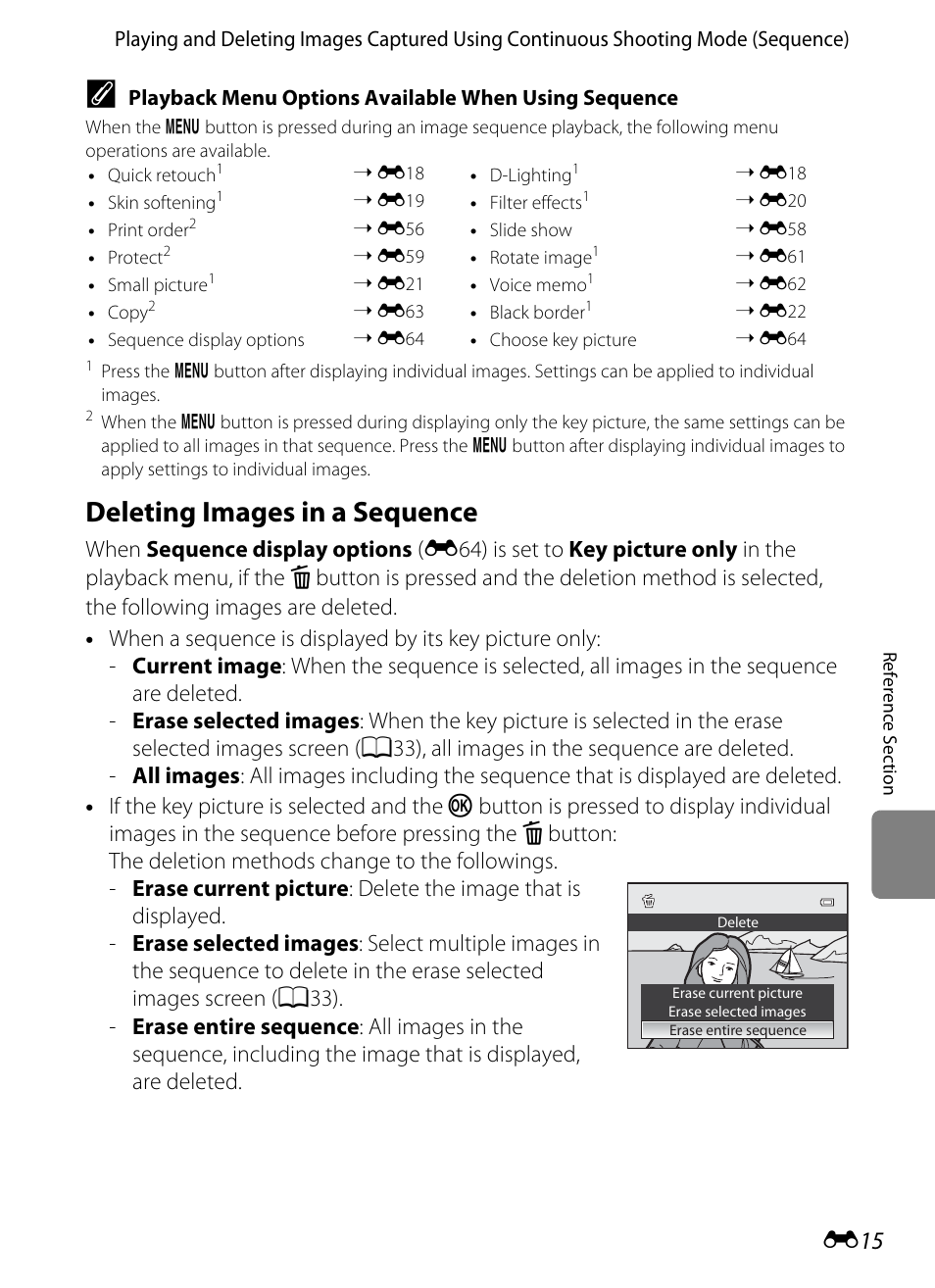 Deleting images in a sequence, E15) | Nikon P310 User Manual | Page 135 / 244