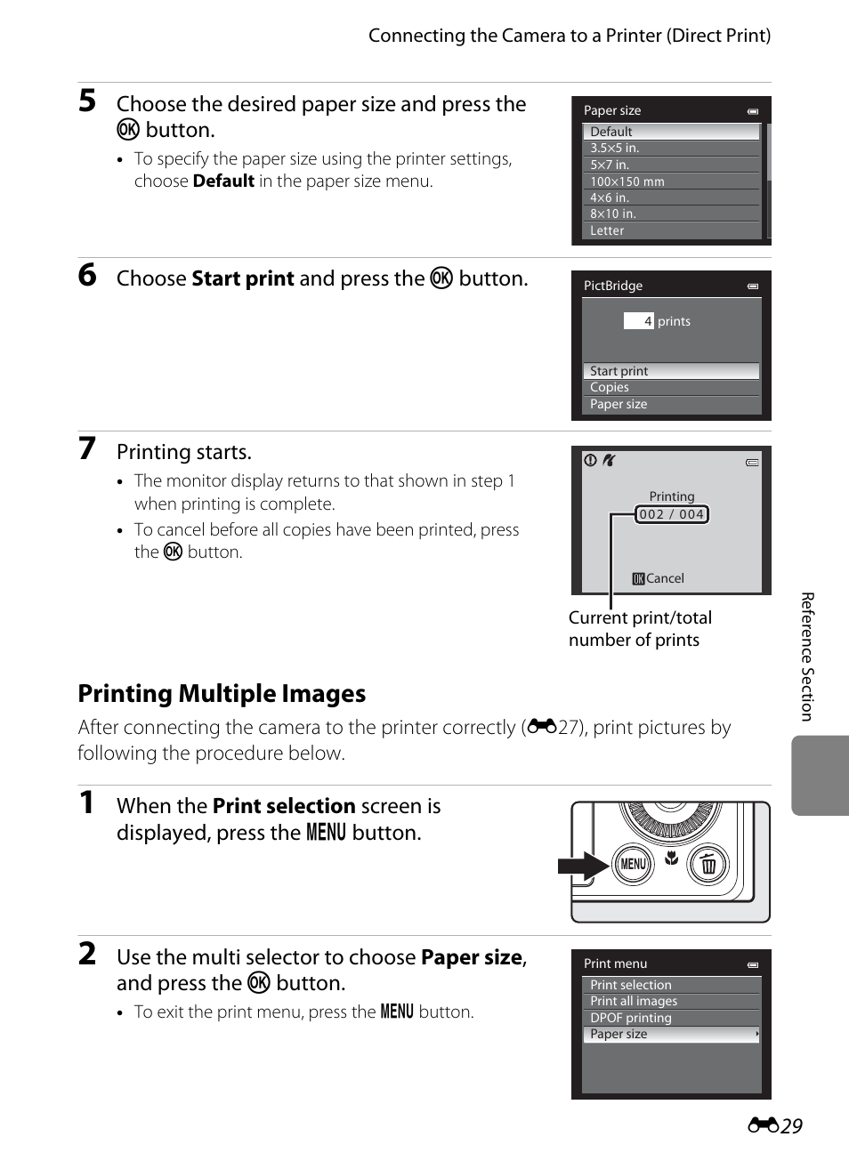 Printing multiple images, E29) | Nikon P310 User Manual | Page 149 / 244