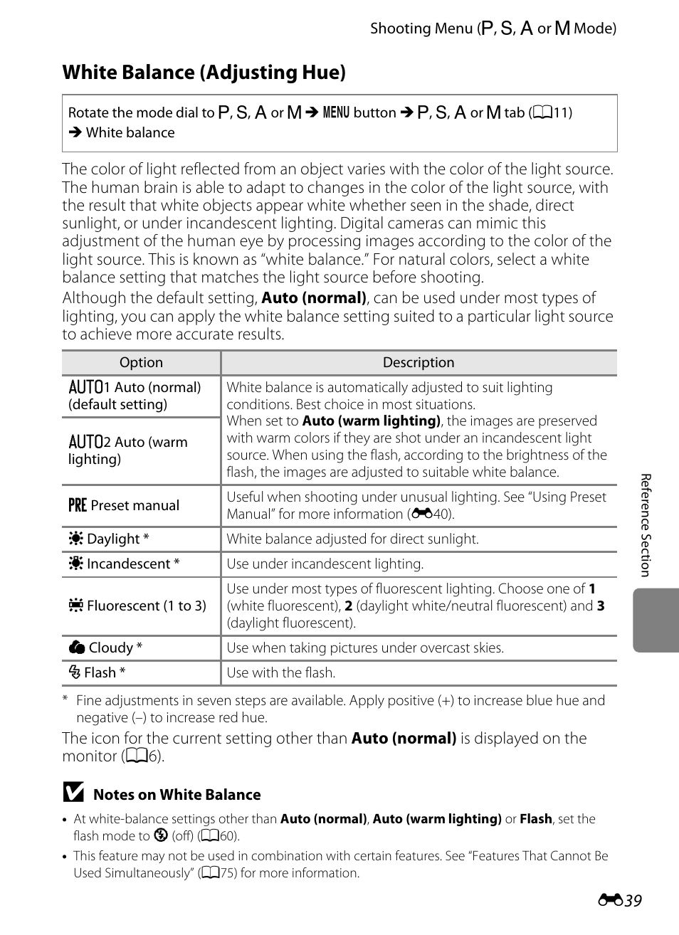 White balance (adjusting hue) | Nikon P310 User Manual | Page 159 / 244