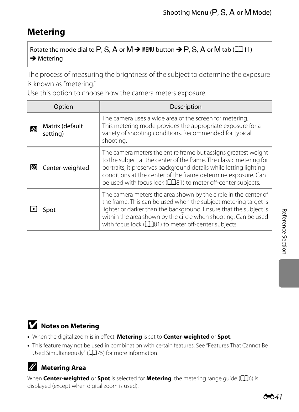 Metering | Nikon P310 User Manual | Page 161 / 244