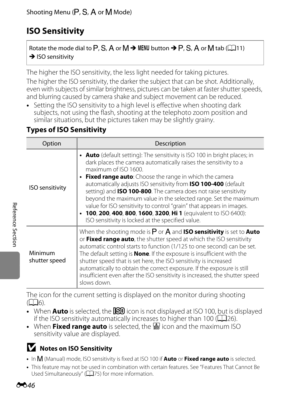 Iso sensitivity, E46) | Nikon P310 User Manual | Page 166 / 244