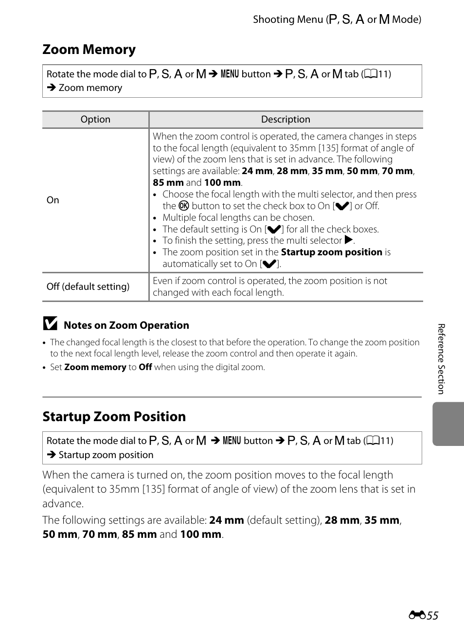 Zoom memory, Startup zoom position | Nikon P310 User Manual | Page 175 / 244