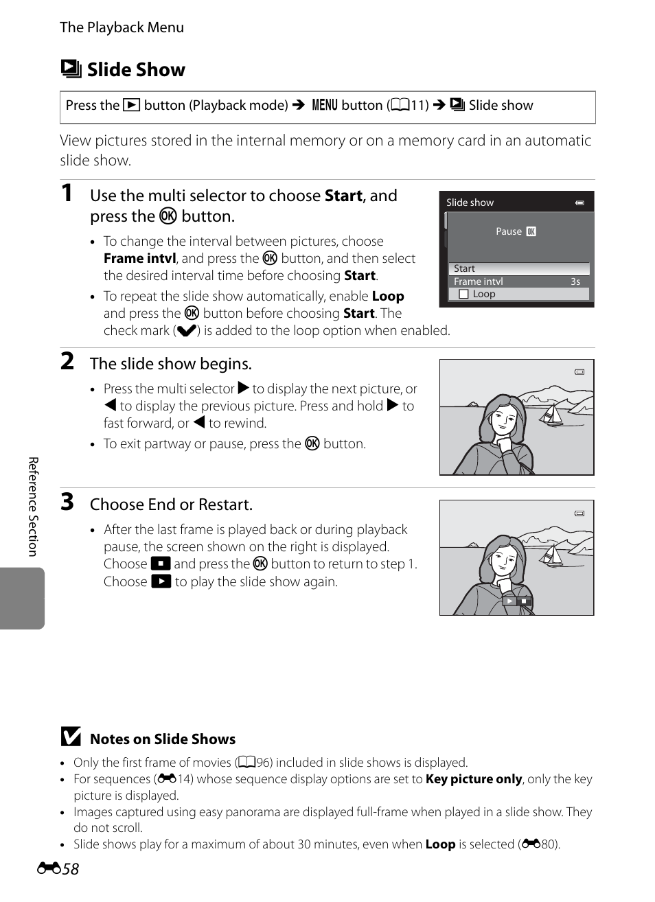 Slide show, B slide show | Nikon P310 User Manual | Page 178 / 244